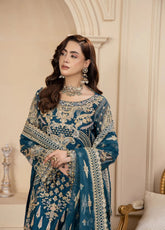 Areesha Luxury Embroidered Organza 3 Piece Unstitched Suit ARE25LC D-05 ROYAL BLUE